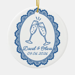 Wedding Champagne Toast Names & Date Ceramic Ornament