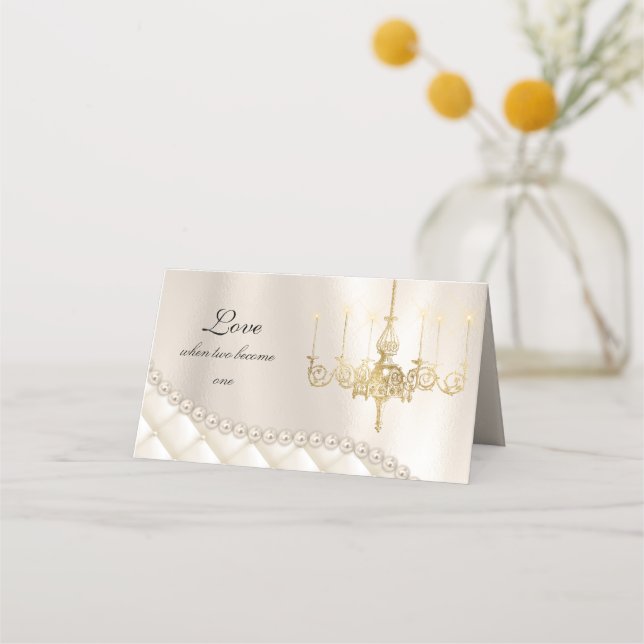 Wedding Chandelier Lighting Ivory Pearl Place Card (Back)