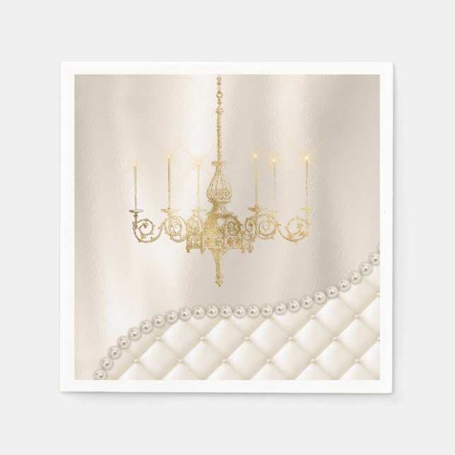 Wedding Chandelier Lighting Ivory Pearls Satin Napkin (Front)