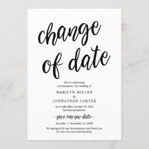 Wedding, Change of date, Black, Announcement