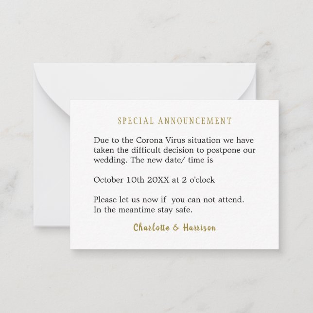 Wedding Change Of Date Card (Front)