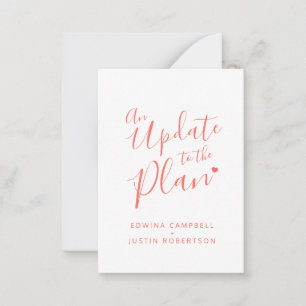 Wedding change of plan coral white cancellation card