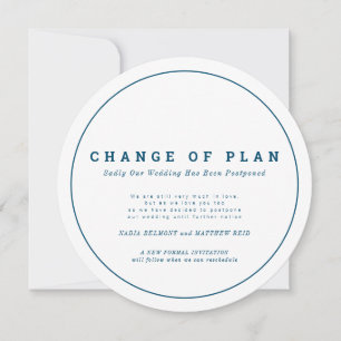 Wedding change of plan postponed blue white save the date