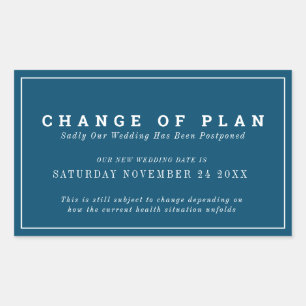 Wedding change of plan postponed new date blue rectangular sticker