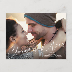 Wedding Change of Plans Modern Script Photo Postcard