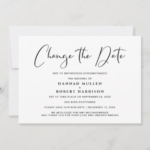 Wedding Change the Date Postponement Black White Announcement