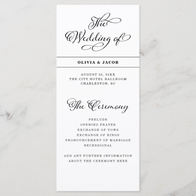 Wedding Charm | Black and White Calligraphy Program (Front)