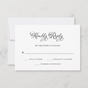 Wedding Charm   Black and White Calligraphy RSVP Card