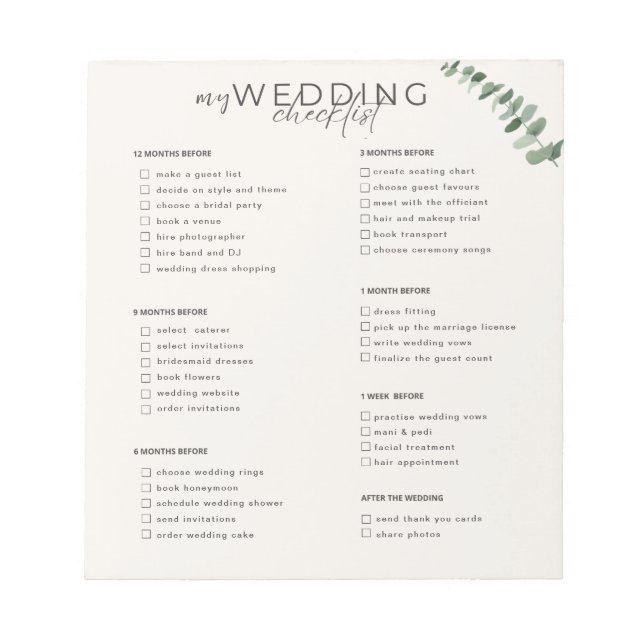 Wedding Checklist Notepad (Front)