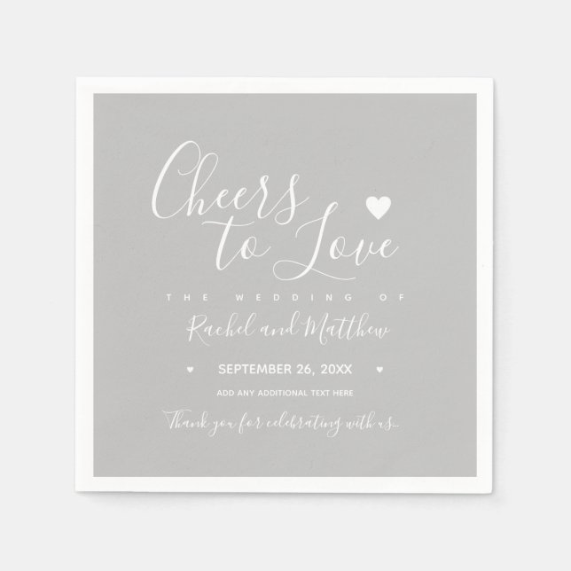 Wedding "cheers to love" Elegantly Written Grey Napkin (Front)