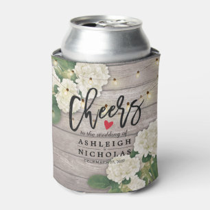Wedding Cheers to Love Hydrangea String Light wood Can Cooler