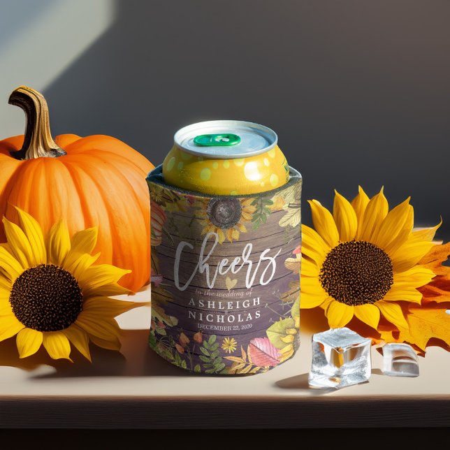 Wedding Cheers to Love Maple Pumpkins Sunflowers Can Cooler (Creator Uploaded)