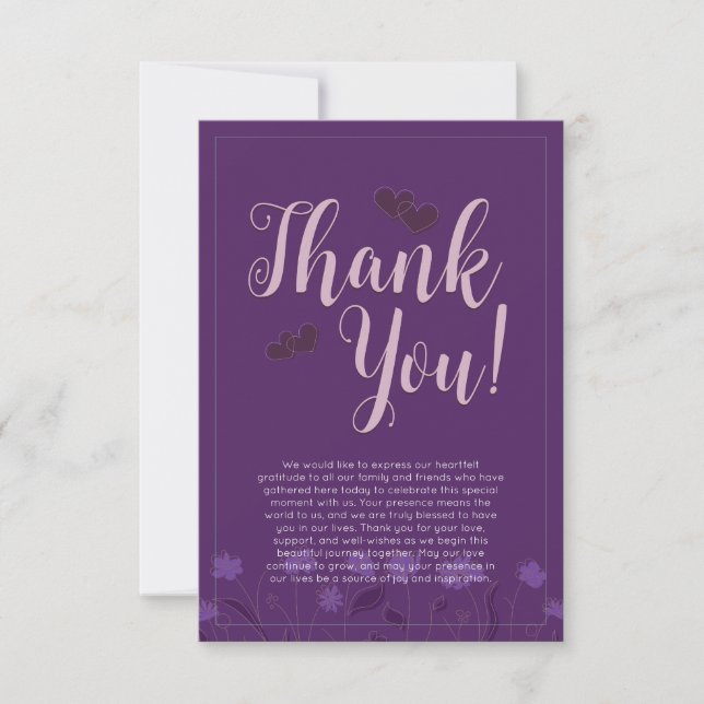 Wedding Chic Modern Elegant Simple Lavender Purple Thank You Card (Front)