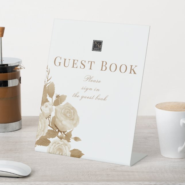 Wedding Chic Monogram Guest Book Pedestal Sign (In SItu)