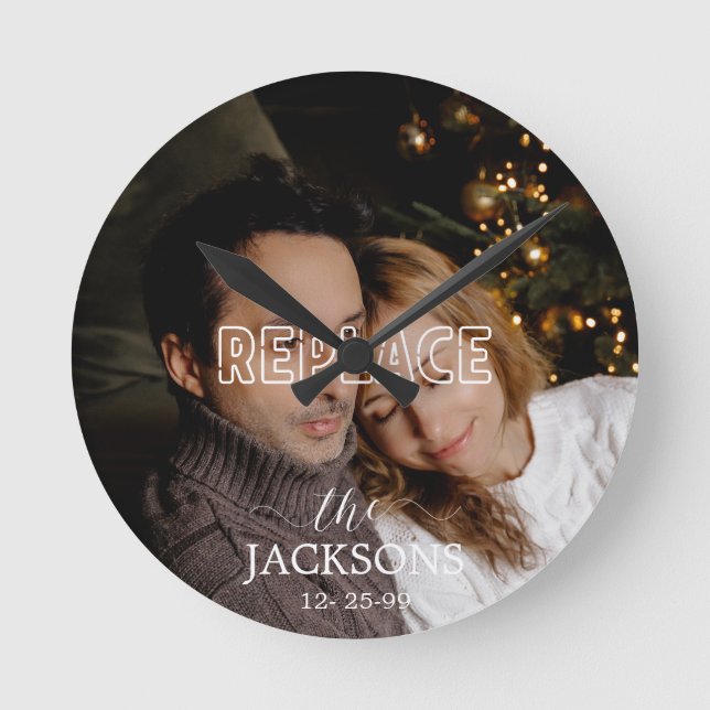 Wedding Christmas Anniversary Family Photo Round Clock (Front)