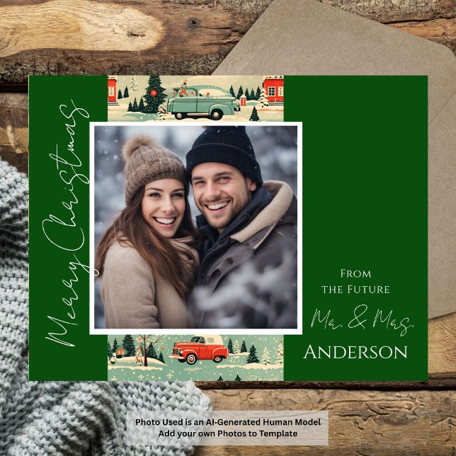 Wedding Christmas Retro Save the Date Postcard (Creator Uploaded)