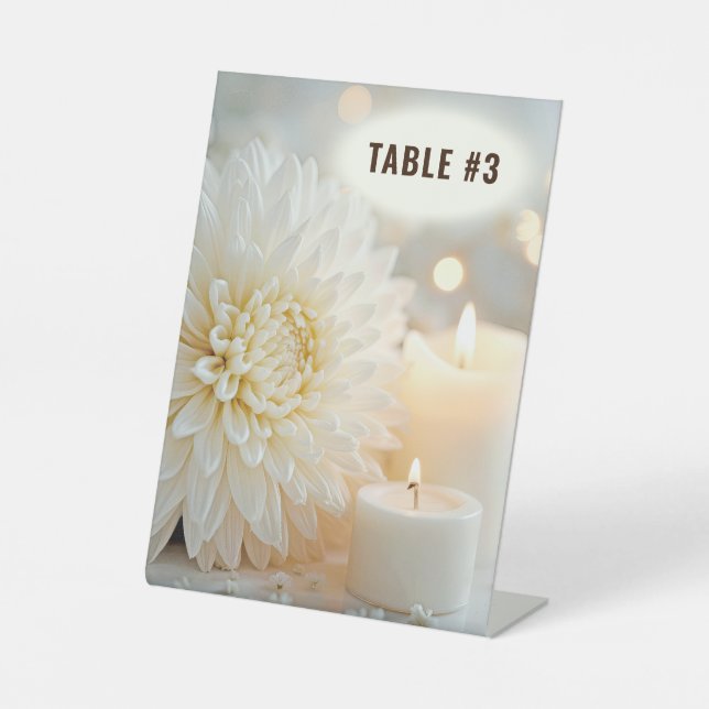 Wedding Chrysanthemum Flower and Candles Pedestal Sign (Front)