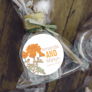Wedding chrysanthemum orange fall wedding invites classic round sticker