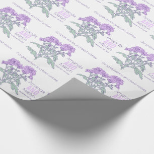 Wedding chrysanthemum purple name date wrap wrapping paper