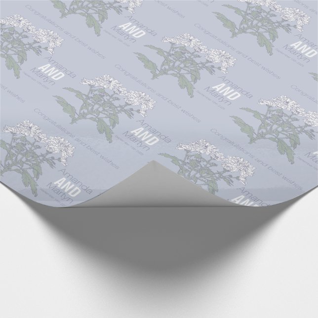 Wedding chrysanthemum white name date wrap wrapping paper (Corner)