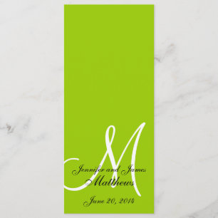 Wedding Church Program Monogram Apple Green White
