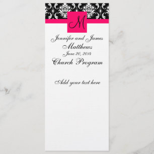 Wedding Church Program Monogram Damask Hot Pink