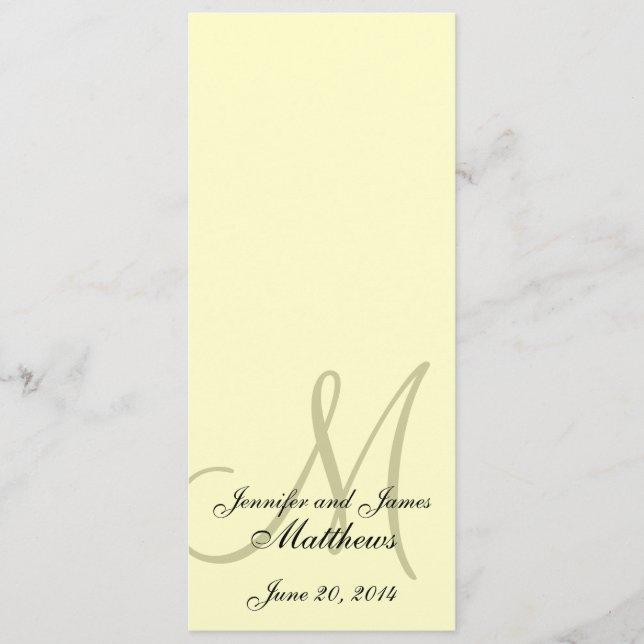 Wedding Church Program Monogram Ivory Cream (Front)