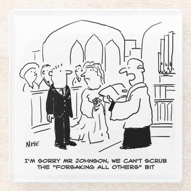 Wedding Church Service Vicar Can't Scrub Vows Glass Coaster (Front)