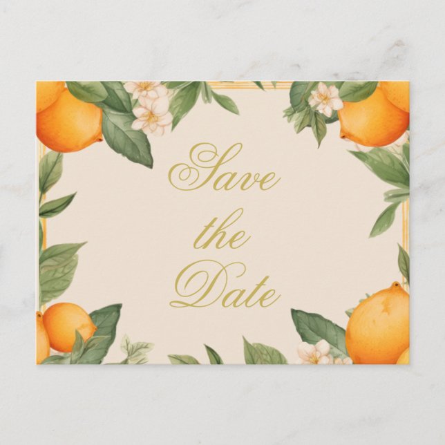 Wedding Citrus Summer Orange Elegant Save The Date Announcement Postcard (Front)