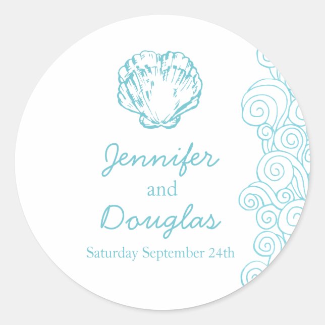Wedding clam shell beach waves aqua sticker (Front)