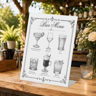 Wedding Classic Calligraphy Cocktail Bar Menu Pedestal Sign