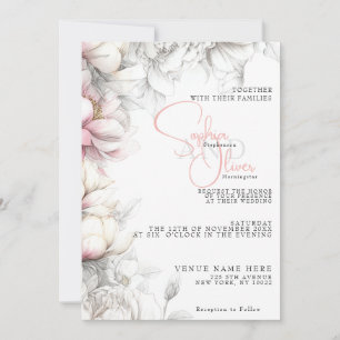 Wedding   Classic Modern Ivory and Blush Floral  Invitation