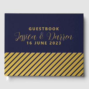 Wedding Classy Navy Gold Foil Stripes Guestbook