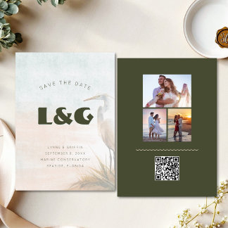 Wedding Coastal Egret Save the Date QR code