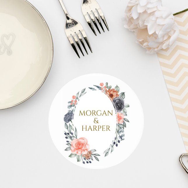 Wedding Coaster with Soft Peach & Blue Flowers (Creator Uploaded)