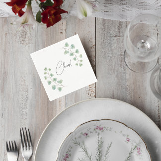 Wedding Cocktail Napkin with Eucalyptus Leaves