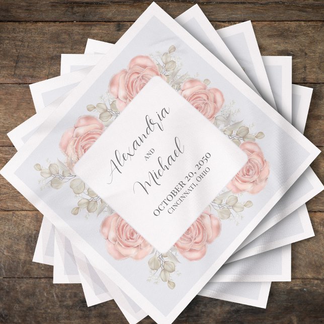 Wedding Cocktail Personalised Elegant Boho  Napkin (An elegant floral accent to your wedding reception decor. )
