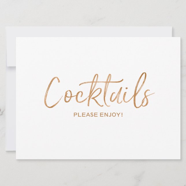 Wedding "Cocktails" Sign | Stylish Gold Rose Invitation (Front)