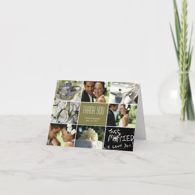 Wedding Collage Thank You Card - Sage (Front)