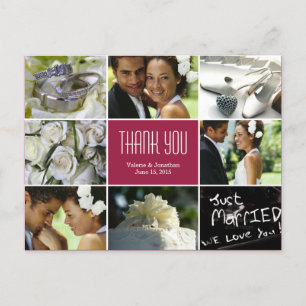 Wedding Collage Thank You Postcard - Burgundy