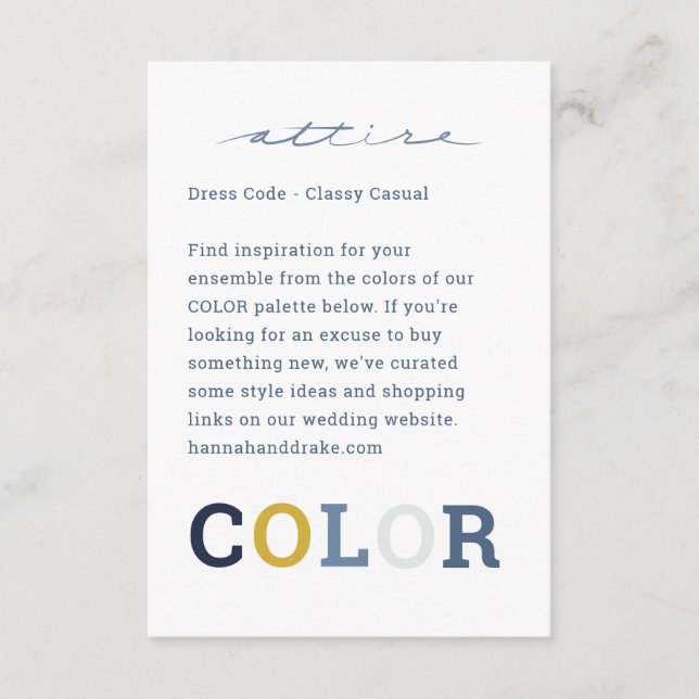 Wedding Colour Palette Attire Dress Code Enclosure Card (Front)