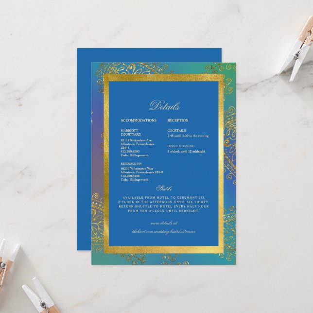 Wedding Colourful Blue & Gold Royal Invitation (Front/Back In Situ)