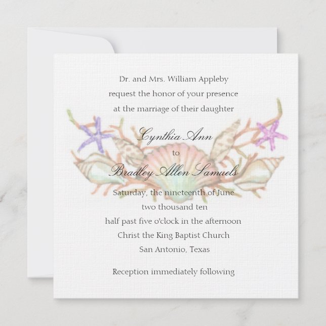 Wedding Colourful Shells and Coral Invitation (Front)