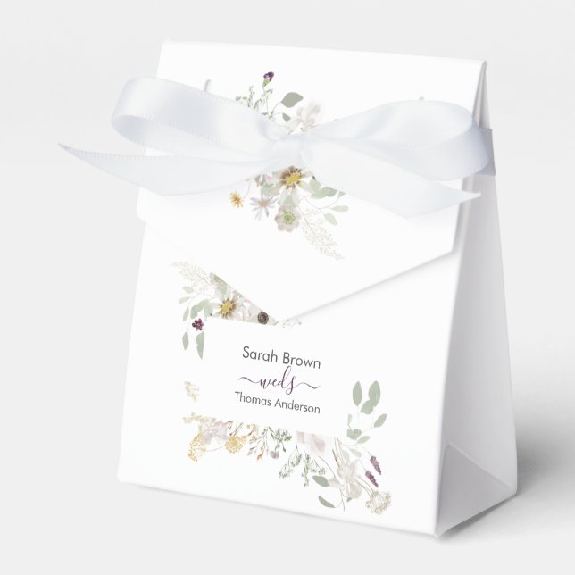 Wedding COLOURFUL WILDFLOWER YELLOW AND  PURPLE Favour Box (Front Side)