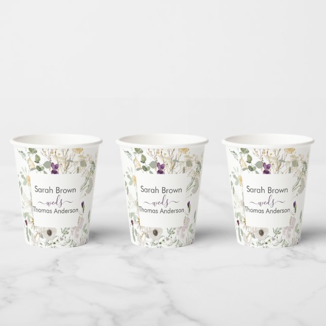 Wedding COLOURFUL WILDFLOWER YELLOW AND  PURPLE Paper Cups (Multi)