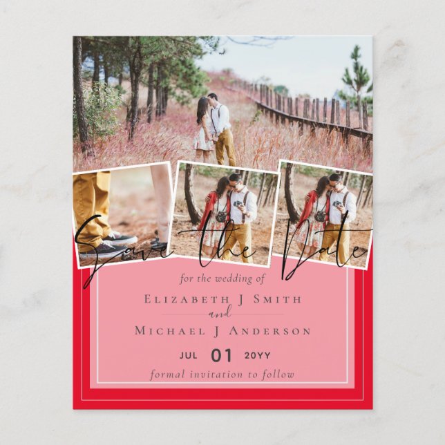 Wedding Colours BLACK and RED BUDGET Save Dates (Front)