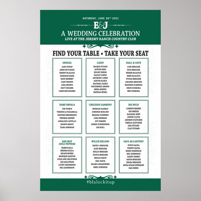 Wedding Concert Theme Seating Chart Sign (Front)