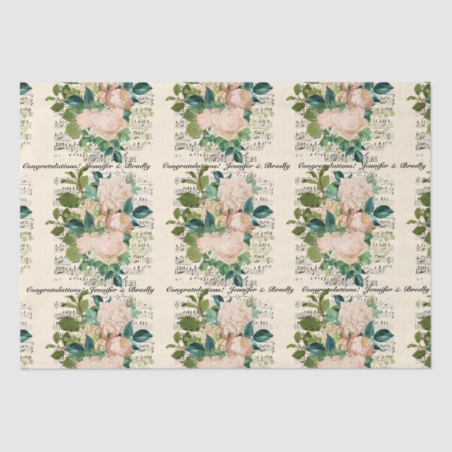 Wedding Congratulations Add Names Rose Ephemera Tissue Paper (Front)