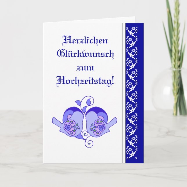 Wedding Congratulations Floral Heart Bird German Card (Front)