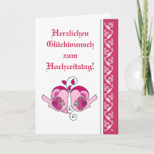 Wedding Congratulations Floral Heart Bird German Card
